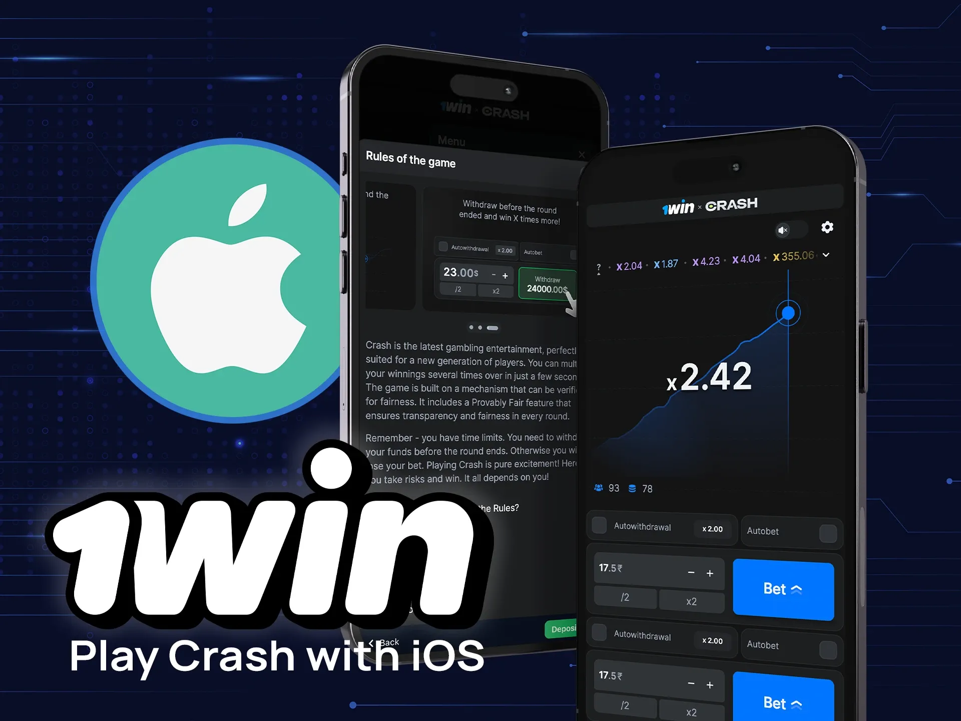 Start playing Crash on iOS with the 1win web app and win on the go.
